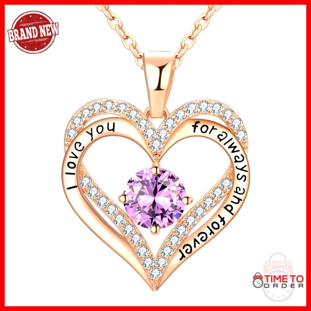 18K Rose Gold Heart Pendant Necklace with Cubic Zirconia, Lobster Clasp